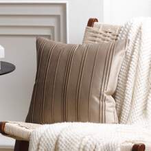 1pc Velvet Striped Decorative Throw Pillow Cover, Square Soft Cushion Slip For Sofa, Coffee, Indoor & Outdoor Patio, 18 X 18 Inch, 45 X 45 Cm - Camel - View 6