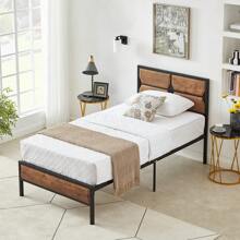 VECELO Single Double Size Bed Frame With Wooden Headboard And Footboard, Steel Slat Support, No Box Spring Needed, Easy Assembly - Brown - View 6