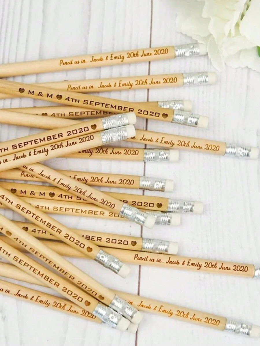 1/5/10/20/50/100pcs Customized Engraved Pencils With Eraser, Personalized Text Wood Pencils For Wedding Favors, Bulk Wedding Guest Gifts, Sketch Pencils, White Wood Color, Back To School, Teacher Appreciation Gift - Multicolor - View 1