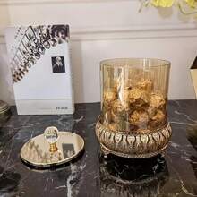 1pc European American Style Living Room Coffee Table Lace Candy Jar, Luxury Crystal Glass Storage Jar With Lid, Home Decor, Dry Flower Holder, Multi-Function Storage Box For Cleaning Swabs, Wet Wipes, Etc. - Multicolor - View 7