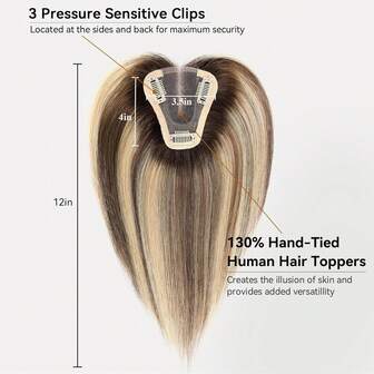 Toppers de cabello humano de 12 pulgadas con base de encaje anudada a mano de 3.5x4 pulgadas para mujeres