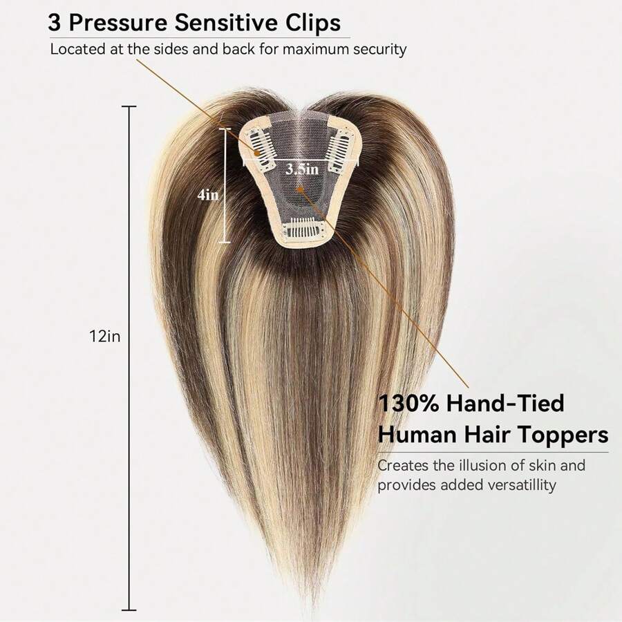 3.5x4 女士手工绑带蕾丝底座真人发饰，12 英寸真发 - 流行色(其他顏色) - 查看 1