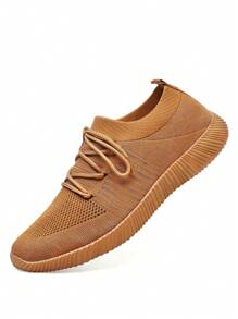 Women's Sports Shoes, Spring/Summer New Running Shoes, Cushioning Shoes, Soft Bottom Knit Mesh Casual Shoes, Breathable Running Shoes - Brown - View 1