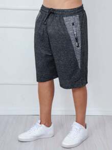 Men's Sweatshirt Shorts / Zippered Pockets / Elastic Waistband - 深灰色 - 查看 1