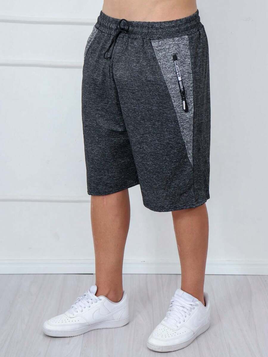 Men's Sweatshirt Shorts / Zippered Pockets / Elastic Waistband - 深灰色 - 查看 1