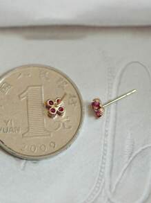 1 Pair S925 Sterling Silver Plated 14K Gold Cute Floral Ruby Stud Earrings For Girl