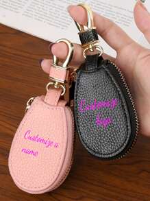 Customized Text Key Pouch Unisex Car Key Organizer Holder Large Capacity Multi-Functional Keyring Case Valentines - Multicolor - View 4