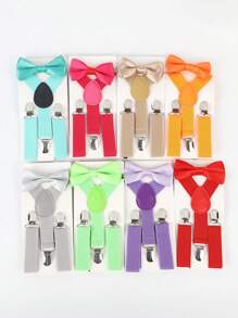 2 Pieces/1 Set Of Children's Solid Color Bow Ties And Straps, Suitable For Wedding Parties, Birthdays, Various Holiday Commemorative Gifts, School Performances, Decorations, And Neutral Daily Wear - Multicolor - View 3