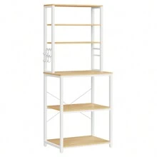 VASAGLE Kitchen Storage Rack, Coffee Bar, Baker's Rack, Total 6 Shelves And 6 Hooks, For Microwave, Steel Frame, Industrial, 40 X 100 X 167 Cm, Golden Oak And Cloud White - Yellow - View 8