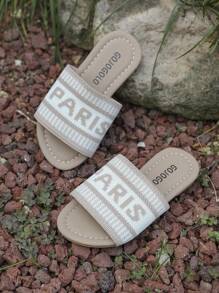 迷你设计米色巴黎风透气编织芳香小凉鞋女童轻松跟夏季 - 米色 - 查看 4