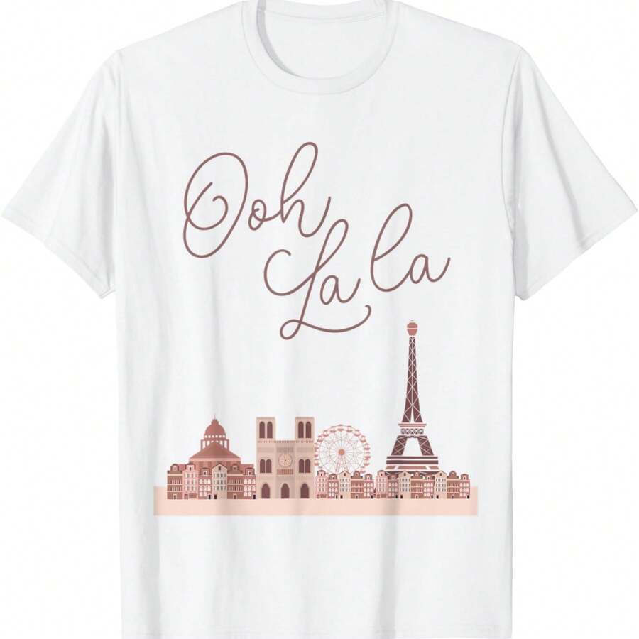 Paris Shirt Eiffel Tower France Shirt Women Ooh La La Girls T-Shirt.Jpg - White - View 1