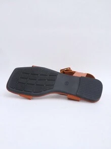 Sandalias planas de dedo tipo chanclas para mujer, sandalias casuales de playa, sandalias deportivas tipo slip-on con hebilla de unicolor, para el verano