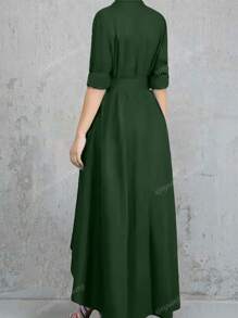 Women Solid Color Waist-Tie A-Line Shirt Dress, Autumn/Winter New Arrival