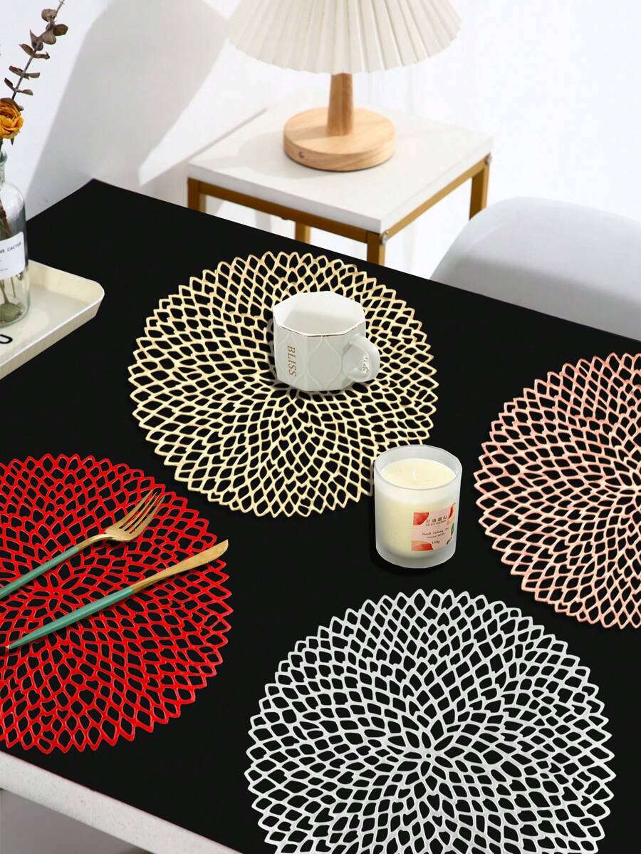 1/4 件，圣诞花餐垫，圣诞节餐桌装饰 PVC 餐垫，花瓶垫，圣诞花餐桌装饰保护垫 - 彩色 - 查看 1