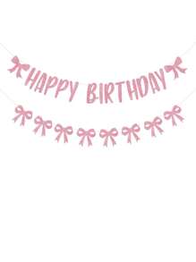 Guirnalda de lazos para cumpleaños, decoraciones de lazos rosas brillantes con "Feliz Cumpleaños" para mujeres, suministros para fiesta de cumpleaños rosa