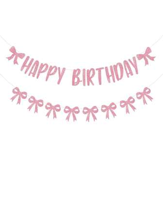 Guirnalda de lazos para cumpleaños, decoraciones de lazos rosas brillantes con "Feliz Cumpleaños" para mujeres, suministros para fiesta de cumpleaños rosa
