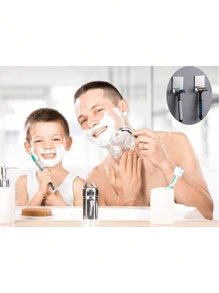 Ever Blooming 1/2/4pcs Stainless Steel Razor Holder, Drill-Free Wall Mount Razor Stand With Hook, Black And Silver, Includes Cable, Utensil Rack, Suitable For Bathroom, Bedroom, Kitchen, Home Decor, Autumn, Back To School - Multicolor - View 3