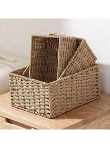 1 pièce Panier de rangement tressé fait main, idéal pour l'organisation de la réserve, le bureau à domicile ou le salon - portable et gain de place