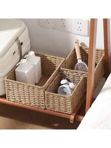 1 pièce Panier de rangement tressé fait main, idéal pour l'organisation de la réserve, le bureau à domicile ou le salon - portable et gain de place