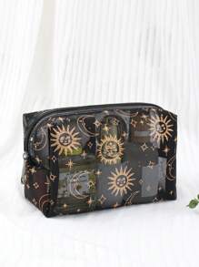 1 pieza Bolsa de maquillaje para mujer, diseño minimalista y elegante de corazón de tul, de gran capacidad y portátil para llevar el maquillaje de uso diario y de viaje, organizador de artículos de aseo, regalos esenciales, accesorios con cremallera