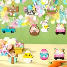 12pcs/24pcs/36pcs Spring Easter Wooden Decorations, Easter Eggs, Rabbits, Chicks, Carrots, Flower Trays, Happy Easter Hollow Wooden Hanging Ornaments, Best Gifts For Birthday, Party, Home, Classroom Decor - Multicolor - View 4