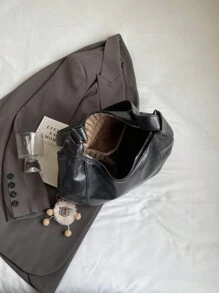 1 Pc, (13.4in*11.0in*7.1in) Fashion Women Shoulder Bag, Cross-Body Bag, Messenger Bag, Crescent Bag, Made Of PU Material, Suitable For Shopping, Dating, Gatherings, Commuting, Adjustable Strap, Decorative Accessories, Elegant Minimalist Casual Chic Coffee Color Shoulder Bag For Women - 黑色 - 查看 5