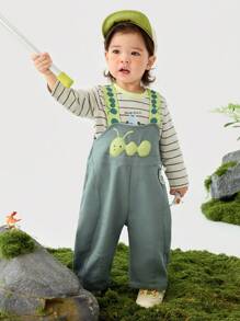 mini bala Kids' Overalls Set, Quick Dry T Shirt And Suspenders, Two Pieces Outfit For Boys And Girls - Green Coffee Color - View 2