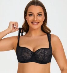 MELENECA MELENECA Women's Balconette Bra With Padded Strap Half Cup Underwire Sexy Lace