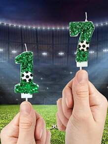 1pc Sparkling Sequin Football Shaped Birthday Candle With Holder, Sports Theme Party Decorations