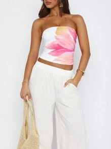 Women's Flower Pattern Tube Top Y2K Slim Top Summer Streetwear