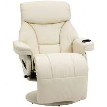 PU Leather Manual Recliner Armchair Lounge Chair With Cup Holder Pocket