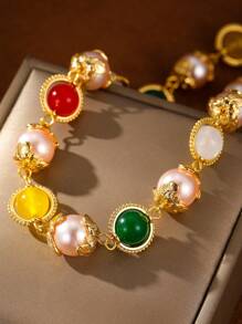 1 件复古高档串珠项链，镀金金属 18K 金，奢华典雅，适合作为节日、生日、情人节礼物、妈妈、母亲、母亲节、礼物 - 彩色 - 查看 8