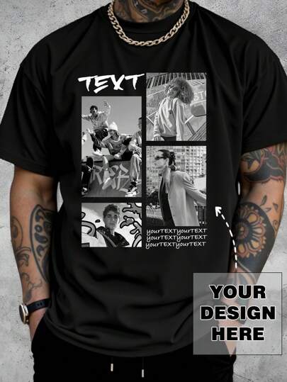 Customized Photo Men's T-Shirt, Spring/Summer, Personalized Design, Upload Your Photo/Group Photo/Lover/Family/Pet/Best Friend, Input Your Text/Name/Message/Interesting Text/Blessings, For Anniversaries, For Birthdays, For Children's Day, Easy Costume, Modest Fashion, Minimal Chic, Casual Custom, Unique, Personalized Ideal Gifts For Him Family, Boyfriend, Friends, Children,Customized Men Tops,Street Casual Chic,Men,Easy Comfort,Hipster,Contracted
