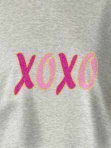 Women's Plus Size Valentine's Day Themed XOXO Alphabet Glitter Crystal Print T-Shirt Fashion Short Sleeve Round-Neck Tops Summer Streetwear