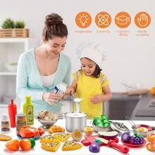 52PCS Kids Kitchen Cutting Play Set 18M+ Toddler Pretend Play Toys With Food Fruits Vegetables Educational Birthday Gift - Multicolor - View 5