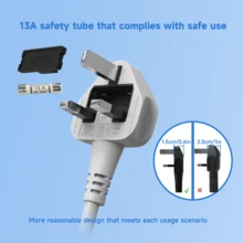 电源 7 合 1 扁平插头电源插座延长线，4 个 USB 充电端口延长插座，壁挂式，一键电源控制，过载保护，13A 3120W 电源插座，黑白金，适用于家庭办公室