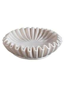 1 peça tigela decorativa com borda franzida, bandeja em formato de leque de resina, decoração moderna, tigela com borda de folha de lótus ranhurada, usada para decoração de casa, bandeja organizadora de cozinha funcional, estatueta de arte artesanal branca/preta
