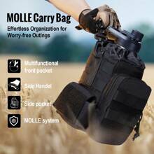 OneTigris Tactical Half Gallon Water Bottle With Straw - 64 Oz Vacuum Insulated Stainless Steel Water Jug, Leakproof Sport Bottle With 3 Lids, Paracord Handle & MOLLE Water Pouch For Outdoor - 黑色 - 查看 10