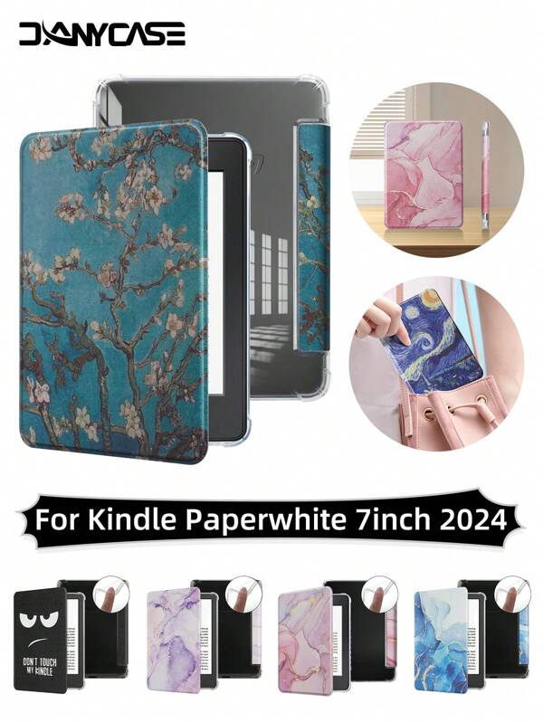 DANYCASE E-Book Hülle nur für Kindle Paperwhite 7 Zoll 2024, weiche transparente TPU Rückseite, Auto Wake/Sleep, leicht, Marmor