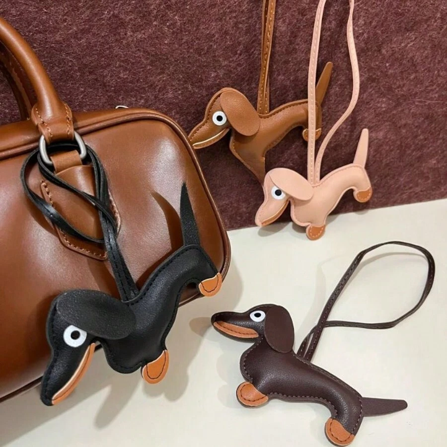 Fashionable Dachshund PU Leather Keychain, Women Bag Charm Keyring Gift - Multicolor - View 1