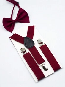 2 Pieces/1 Set Of Children's Solid Color Bow Ties And Straps, Suitable For Wedding Parties, Birthdays, Various Holiday Commemorative Gifts, School Performances, Decorations, And Neutral Daily Wear - Multicolor - View 7