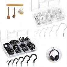 New70pcs Vinyl Coated Screw-In Ceiling Hooks - Assorted Sizes Self-Tapping Hanging Hooks - Multi-Purpose Wall & Ceiling Mount Hooks Set - Versatile Hook Assortment For Home And Office Use, No Electricity Needed - Black - View 2