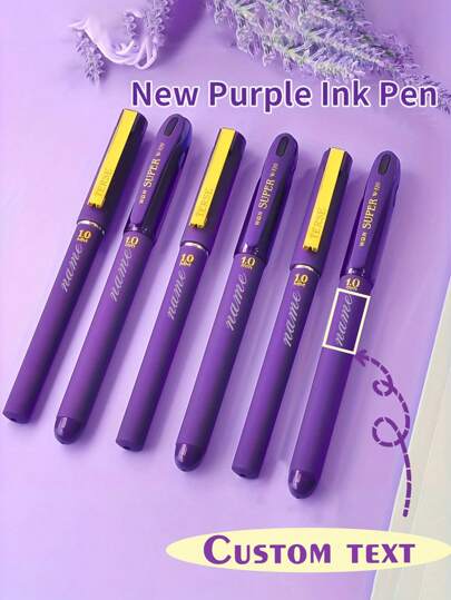 Customized Text/Logo Violet Ballpoint Pen With Violet Ink, 1.0mm Fountain Pen For Student, Calligraphy, Signing - Gift For Teachers, Friends Back To School