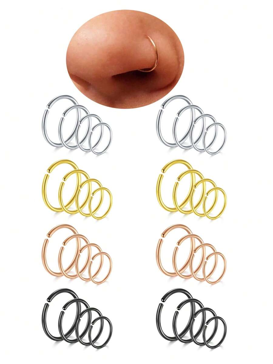 AVYRING 4Pcs Nose Rings Hoops Stainless Steel Earrings Piercing Hoops Jewelry For Men Women,Nose Rings Hoops Snug 22G 20G 18G 16G Stainless Steel Nose Septum Tragus Earring Lip Nostril Piercing Jewelry For Women Men,Diameter 6/8/10/12mm - Multicolor - View 1