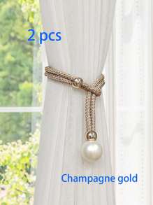 A Pair Of Pearl Decorative Curtain Tiebacks For Room Decor, Luxe And Minimalistic Style, Adjustable Curtain Clips With No Need For Drilling No-Drill