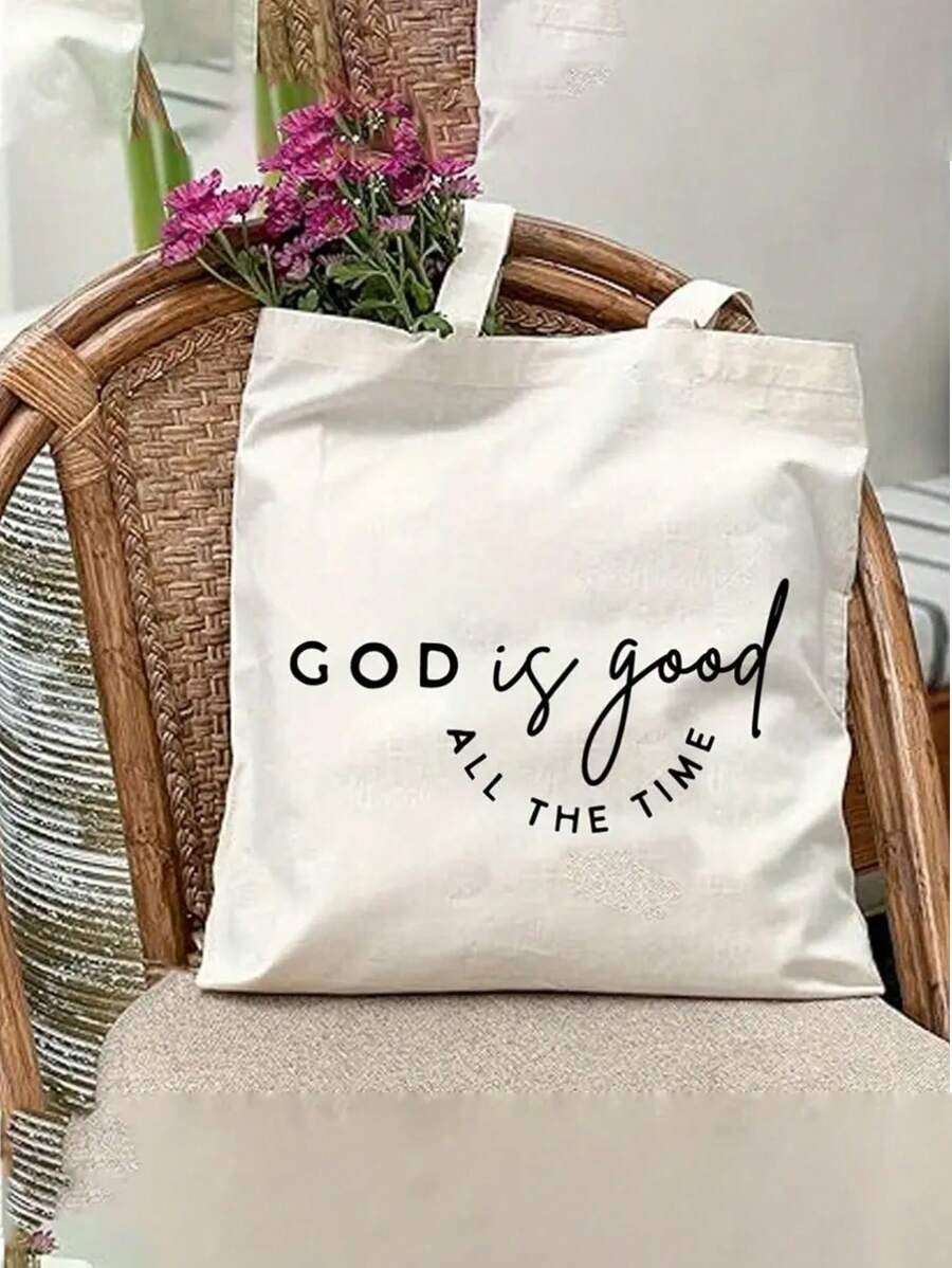 大容量基督教帆布手提包 - 轻便时尚单肩包，配有固定肩带，开口顶部，印有圣经经文，易于清洁，是送给基督教信徒的礼物