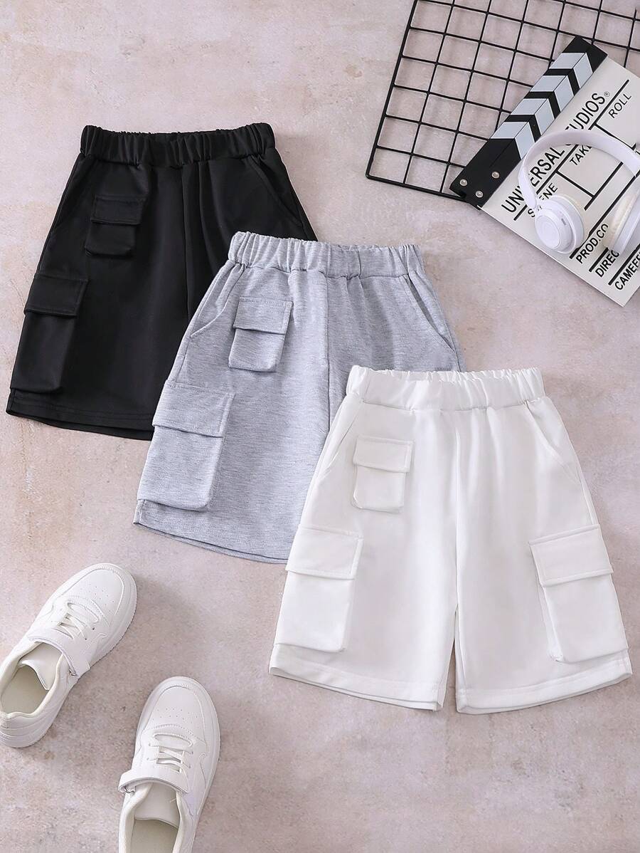 New Boys' Multi-Pocket 3-Piece Set Shorts, Multi-Color, Suitable For All Seasons - Multicolor - View 1