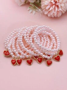 1 Set Pink Faux Pearl & Heart Charm Bracelets, Holiday Gift For Valentine's Day - Bracelet - View 6