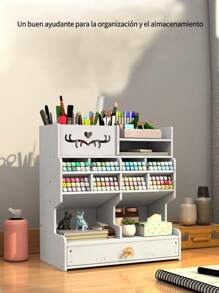 White Pen Holder And Stationery Organizer With Drawer, DIY Pencil Holder, Desk Organizer For Home, Office And School - 白色 - 查看 5