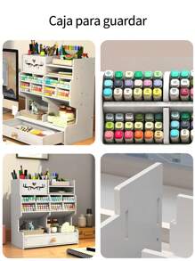 White Pen Holder And Stationery Organizer With Drawer, DIY Pencil Holder, Desk Organizer For Home, Office And School - 白色 - 查看 2